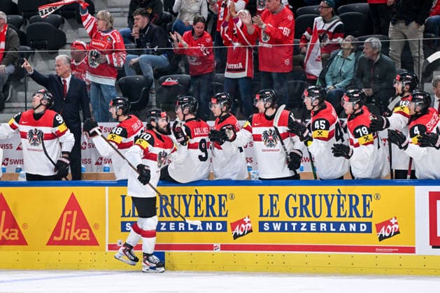 ZURICH, SWITZERLAND - MAY 19: Benjamin Nissner of Austria celebrates his goal during the 2026 IIHF Ice hockey, Eishockey World Championship, WM, Weltmeisterschaft Switzerland game between Latvia and Austria at Swiss Life Arena on May 19, 2026 in Zurich, Zurich. Zurich Swiss Life Arena Zurich Switzerland Copyright: xJustPictures.ch AndreaxBrancax jp-en-EuSpIm-JP7_ANB_Lat_Aut_19052026_4464