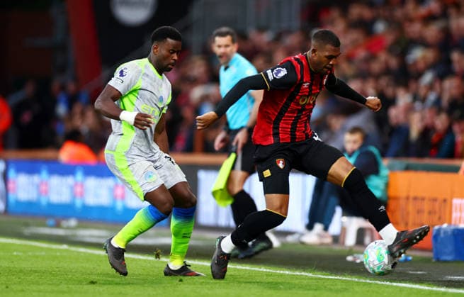 Rayan of AFC Bournemouth and Marc Guehi of Manchester City, AFC Bournemouth v Manchester City, Premier League, Football, Vitality Stadium, Bournemouth, UK - 19 May 2026Bournemouth Vitality Stadium United Kingdom EDITORIAL USE ONLY No use with unauthorised audio, video, data, fixture lists, club league logos or live services. Online in-match use limited to 120 images, no video emulation. No use in betting, games or single club league player publications.  Copyright: xJamesxMarsh Shutterstockx 16881288ba