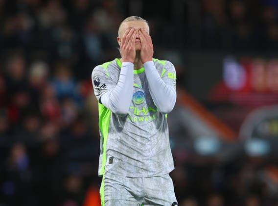 Bournemouth, England, 19th May 2026. Erling Haaland of Manchester City looks dejected during the AFC Bournemouth vs Manchester City Premier League match at the Vitality Stadium, Bournemouth. Picture credit should read: Paul Terry Sportimage EDITORIAL USE ONLY. No use with unauthorised audio, video, data, fixture lists, club league logos or live services. Online in-match use limited to 120 images, no video emulation. No use in betting, games or single club league player publications. SPI_037_PT_Bournemouth_Man_City SPI-4809-0037