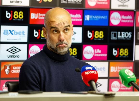 Pep Guardiola the Manchester City manager giving his post match press conference, PK, Pressekonferenz AFC Bournmeouth v Manchester City, Football, Premier League, Vitality Stadium, Bournemouth, Dorset, UK - 19 05 2026 EDITORIAL USE ONLY No use with unauthorised audio, video, data, fixture lists, club league logos or live services. Online in-match use limited to 120 images, no video emulation. No use in betting, games or single club league player publications. Copyright: xMattxImpey Shutterstockx 16884011br