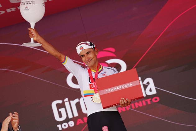 Ecuador™s Manuel Jhonatan Narvaez of UAE Team Emirates XRG stage winner during Stage 11 of the Giro d™Italia from Porcari to Chiavari, Italy, Wednesday May 20, 2026.  Copyright: xGianmattiaxD Albertoi LaPressex