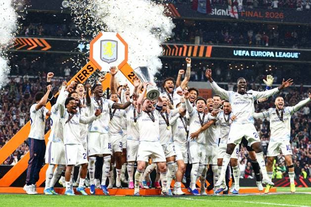 Aston Villa players lift the UEFA Europa League trophy in front of the winners board SC Freiburg v Aston Villa, UEFA Europa League, Final, Football, Besiktas Park, Istanbul, Turkiye - 20 May 2026Istanbul Besiktas Park United Kingdom EDITORIAL USE ONLY No use with unauthorised audio, video, data, fixture lists, club league logos or live services. Online in-match use limited to 120 images, no video emulation. No use in betting, games or single club league player publications.  Copyright: xJamesxMarsh Shutterstockx 16883157gf