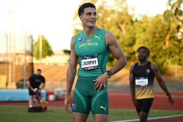 ATHLETICS OCEANIA CHAMPIONSHIPS, Aidan Murphy of Australia celebrates winning the Men s 200m Final during the 2026 Oceania Athletics Championships at Arafura Stadium, Darwin, Thursday, May 21, 2026. ( NO ARCHIVING DARWIN NORTHERN TERRITORY AUSTRALIA  Copyright: xJOELxCARRETTx 20260521176389533640