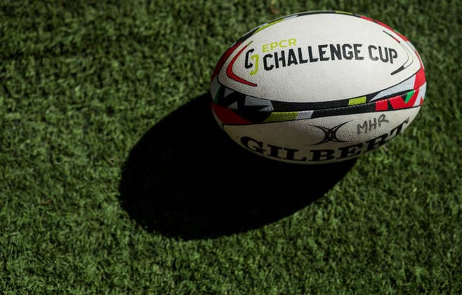 Montpellier Herault Rugby Captain s Run, San Mames Stadium, Bilbao, Spain 21 5 2026 A view of European Rugby Challenge Cup branding on a match ball A view of European Rugby Challenge Cup branding on a match ball 21 5 2026  Copyright: x INPHO NickxElliottx AC010942