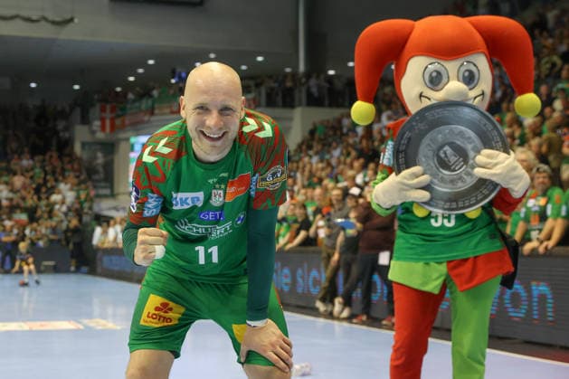 21.05.2026, xtgx, Handball, Daikin HBL, SC Magdeburg - SG Flensburg Handewitt v.l. Daniel Pettersson (Magdeburg, 11) Jubel über Titelgewinn, Meisterschaft, deutscher Meister, jubelt, celebration Magdeburg