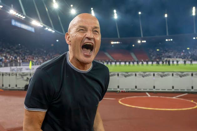 Trainer Peter Zeidler, GC, Jubel, Grasshopper Club Zürich - FC Aarau, Barrage Super League, Fussball, 21.05.2026