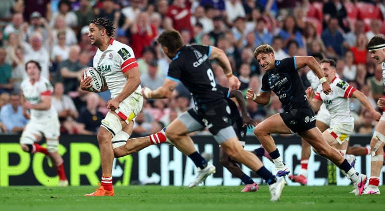 2026 European Rugby Challenge Cup Final, San Mames Stadium, Bilbao, Spain 22 5 2026 Montpellier Herault Rugby vs Ulster Ulster™s Cormac Izuchukwu breaks to score their second try Cormac Izuchukwu breaks to score their second try 22 5 2026  Copyright: x INPHO JamesxCrombiex PPI27635