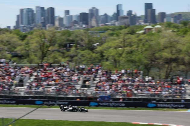 RECORD DATE NOT STATED 22nd May 2026; Circuit Gilles Villeneuve, Montreal, Quebec, Canada; 2026 FIA Formula 1 Canadian Grand Prix, Free Practice Day; Valtteri Bottas (77) of Finland and Cadillac Formula 1 Team at the entry of turn 10 with the city of Montreal in the background ArtxVega