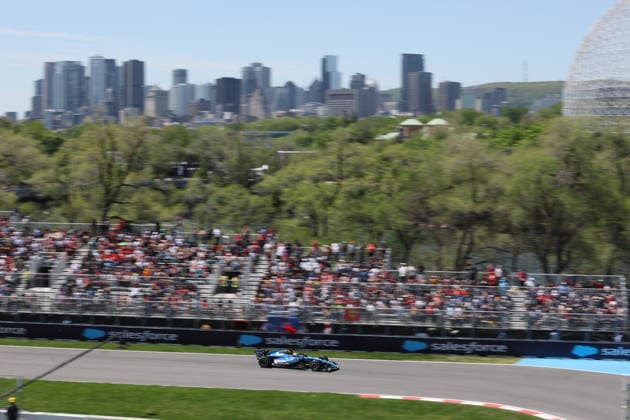 RECORD DATE NOT STATED 22nd May 2026; Circuit Gilles Villeneuve, Montreal, Quebec, Canada; 2026 FIA Formula 1 Canadian Grand Prix, Free Practice Day; Alexander Albon (23) of Thailand and Atlassian Williams F1 Team prepares for entry to turn 10 with the city of Montreal in the background ArtxVega