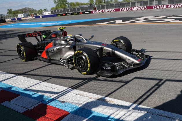 RECORD DATE NOT STATED 22nd May 2026; Circuit Gilles Villeneuve, Montreal, Quebec, Canada; 2026 FIA Formula 1 Canadian Grand Prix, Free Practice Day; Gabriel Bortoleto (5) of Brazil and Audi Revolut F1 Team passes in front of the wall of champions ArtxVega