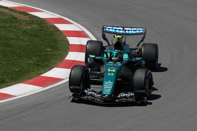 RECORD DATE NOT STATED 22nd May 2026; Circuit Gilles Villeneuve, Montreal, Quebec, Canada; 2026 FIA Formula 1 Canadian Grand Prix, Free Practice Day; Fernando Alonso (14) of Spain and Aston Martin Aramco Formula One Team at the exit of turn 10 ArtxVega