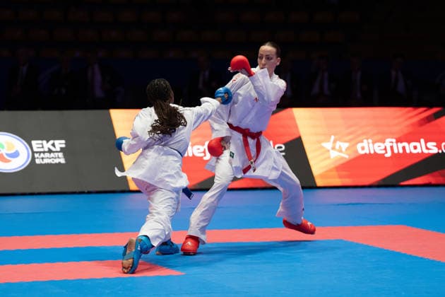 23.05.2026, xhfmx, Karate EKF Senior Championships 2026, S. Becirovic (Kroatien) im Kampf gegen T. Sombe (Frankreich) (DFL DFB REGULATIONS PROHIBIT ANY USE OF PHOTOGRAPHS as IMAGE SEQUENCES and or QUASI-VIDEO) Frankfurt