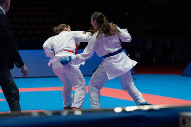 23.05.2026, xhfmx, Karate EKF Senior Championships 2026, Clemence Pea (Frankreic) im Duell mit Zala Maria Zibret (Slowenien) (DFL DFB REGULATIONS PROHIBIT ANY USE OF PHOTOGRAPHS as IMAGE SEQUENCES and or QUASI-VIDEO) Frankfurt