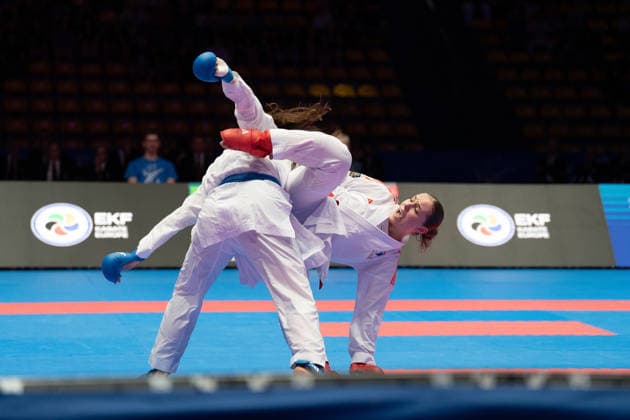 23.05.2026, xhfmx, Karate EKF Senior Championships 2026, Clemence Pea (Frankreic) im Duell mit Zala Maria Zibret (Slowenien) (DFL DFB REGULATIONS PROHIBIT ANY USE OF PHOTOGRAPHS as IMAGE SEQUENCES and or QUASI-VIDEO) Frankfurt