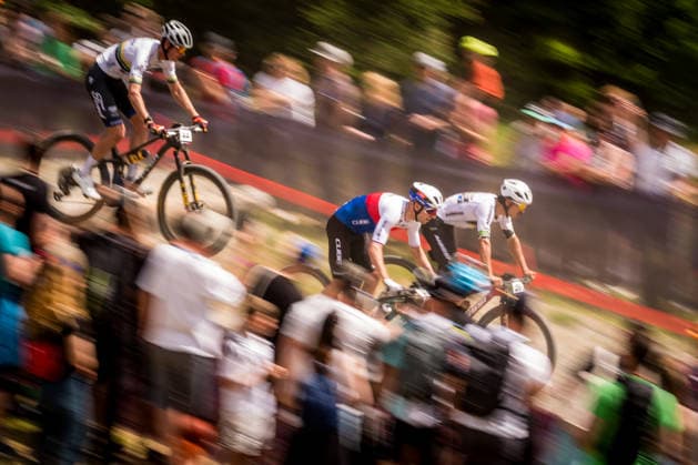 World Cup cross country mountain bike shorttrack men s race, Vysocina Arena, Nove Mesto na Morave, May 23, 2026. Ondrej Cink from Czech Republic, middle. (CTKxPhoto JaroslavxSvoboda) CTKPhotoP2026052303162  CTKPhotoP2026052303162