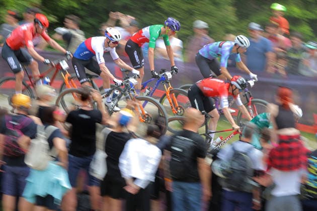 World Cup cross country mountain bike shorttrack men s race, Vysocina Arena, Nove Mesto na Morave, May 23, 2026. Ondrej Cink from Czech Republic, 2nd from left. (CTKxPhoto LiborxPlihal) CTKPhotoP2026052303369  CTKPhotoP2026052303369