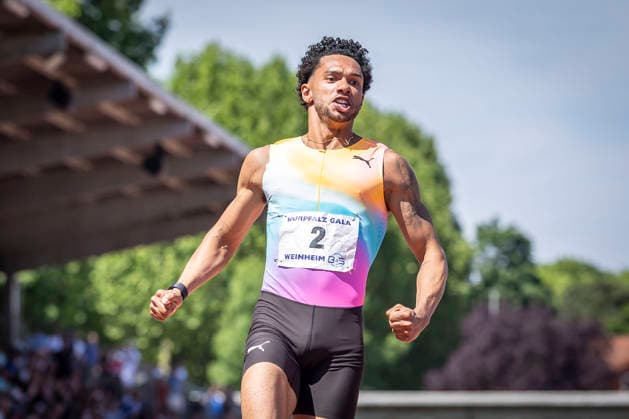 WEINHEIM, GERMANY - MAY 23 Joshua Hartmann (GER ASV Köln e. V.) wins the final over 100m during the B&S Kurpfalz Gala am 23.05.2026 at the Sepp-Herberger-Stadium in Weinheim (Baden-Wuerttemberg Germany). Baden-Wuerttemberg Germany Copyright: xLeahxKohringx