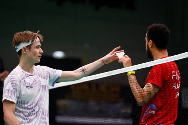 BADMINTON - Austrian Open GRAZ,AUSTRIA,23.MAY.26 - BADMINTON - Austrian Open. Image shows Christophe Vittoriani (DEN) and Collins Valent Filimon (AUT).  GEPAxpictures xJamesxDoak