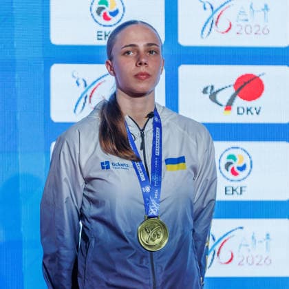 Siegerehrung Frauen Kumite -68; Elina Sieliemienieva (UKR); Drittplatzierte, Bronzemedaille, 23.05.2026, Frankfurt am Main (Deutschland), 61. Karate-Europameisterschaften 2026 Frankfurt Main