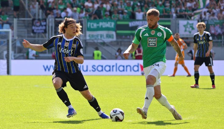 23.05.2026, Fussball, Herren, Sparkassen-Pokal Saarland Finale, Saison 2025 2026, 1. FC Saarbrücken - FC 08 Homburg, Tim Civeja (1. FC Saarbruecken) Mart Ristl (FC 08 Homburg) Saarbrücken Ludwigsparkstadion Saarland Deutschland (DEU) Copyright: xFabianxKleerx