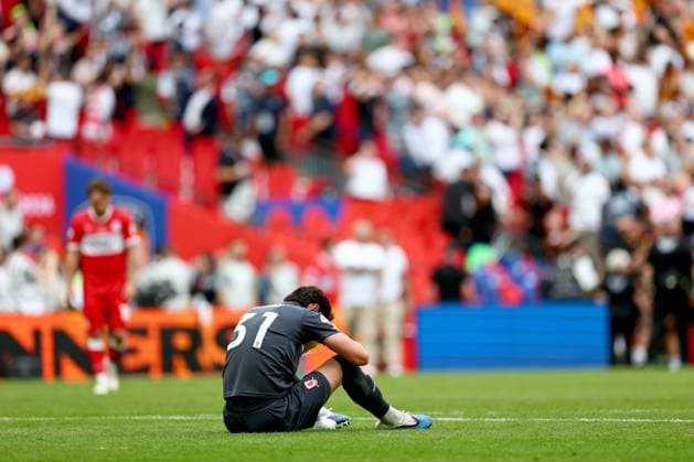 Sol Brynn of Middlesbrough show dejection after their side s defeat in the EFL Championship Play offs Hull City v Middlesbrough, EFL Sky Bet Championship, Play-Off Final, Football, Wembley Stadium, London, UK - 23 May 2026London Wembley Stadium United Kingdom EDITORIAL USE ONLY No use with unauthorised audio, video, data, fixture lists, club league logos or live services. Online in-match use limited to 120 images, no video emulation. No use in betting, games or single club league player publications.  Copyright: xSimonxDael Shutterstockx 16887368df