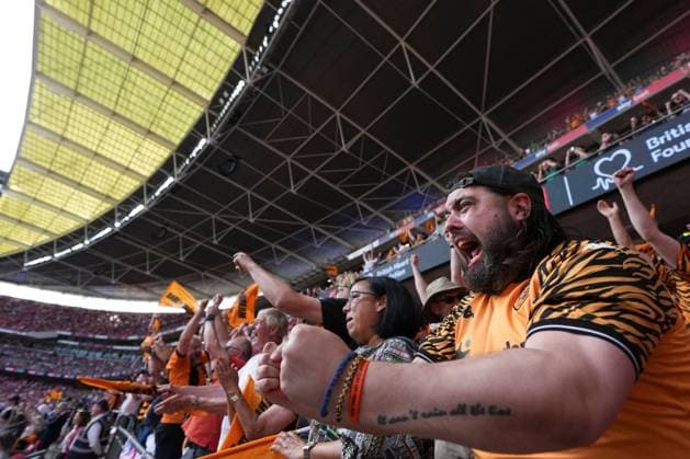 Hull City fans celebrate at full time Hull City v Middlesbrough, EFL Sky Bet Championship, Play-Off Final, Football, Wembley Stadium, London, UK - 23 May 2026London Wembley Stadium United Kingdom EDITORIAL USE ONLY No use with unauthorised audio, video, data, fixture lists, club league logos or live services. Online in-match use limited to 120 images, no video emulation. No use in betting, games or single club league player publications.  Copyright: xJoexToth Shutterstockx 16887366ke