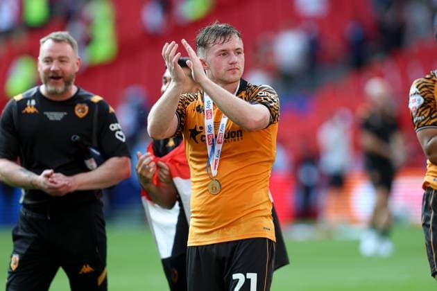 Joe Gelhardt of Hull City celebrates at the end of the match Hull City v Middlesbrough, EFL Sky Bet Championship, Play-Off Final, Football, Wembley Stadium, London, UK - 23 May 2026London Wembley Stadium United Kingdom EDITORIAL USE ONLY No use with unauthorised audio, video, data, fixture lists, club league logos or live services. Online in-match use limited to 120 images, no video emulation. No use in betting, games or single club league player publications.  Copyright: xAndrewxFosker Shutterstockx 16887370eg