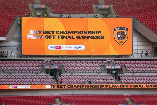 The IBS with a congratulations message to Hull City Hull City v Middlesbrough, EFL Sky Bet Championship, Play-Off Final, Football, Wembley Stadium, London, UK - 23 May 2026London Wembley Stadium United Kingdom EDITORIAL USE ONLY No use with unauthorised audio, video, data, fixture lists, club league logos or live services. Online in-match use limited to 120 images, no video emulation. No use in betting, games or single club league player publications.  Copyright: xAndrewxFosker Shutterstockx 16887370eh