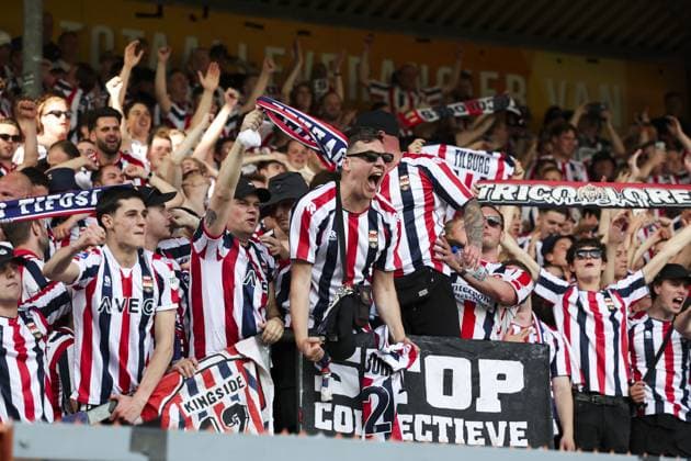 VOLENDAM - Willem II supporters celebrate promotion to the Eredivisie following the promotion relegation play-off final match between FC Volendam and Willem II at the Kras Stadium on May 23, 2026, in Volendam, the Netherlands. SONNY LENSEN ANP Play-offs Promotion Relegation - FINAL 2025-2026 xVIxANPxSportx xxANPxIVx 559150281 originalFilename: 559150281.jpg