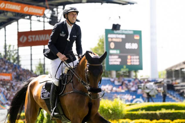Andre THIEME (GER) auf Paule S, Einzelbild, nach dem Umlauf im Springen S5: 2nd Qualifier Rolex Grand Prix, Springpruefung mit einem Umlaeuf und Stechen, CSI5*, Rolex Grand Slam, am 23.05.2026, Weltfest des Pferdesport, TSCHIO Aachen 2026 vom 22. - 24.05.2026 in Aachen Deutschland; Â
