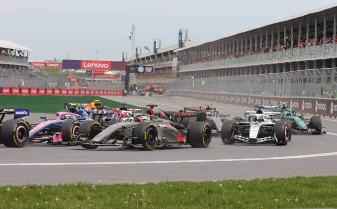 23.05.2026, Circuit Gilles-Villeneuve, Montreal, FORMULA 1 LENOVO GRAND PRIX DU CANADA 2026 , im Bild Nico Hülkenberg (DEU), Audi Revolut F1 Team, Franco Colapinto (ARG), BWT Alpine F1 Team, Sergio Perez (Mex), Cadillac Formula 1 Team, Fernando Alonso (ESP), Aston Martin Aramco Formula One Team (Photo by Mark Urquhart Hasan Bratic DeFodi Images) -