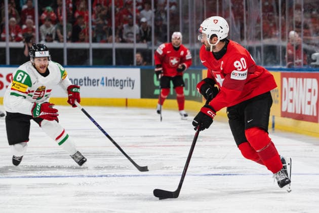ZURICH, ZURICH - MAY 23: Peter Vincze of Hungary battles with Roman Josi of Switzerland during the 2026 IIHF World Championship, WM, Weltmeisterschaft Preliminary Round Group A match between Switzerland and Hungary at Swiss Life Arena on May 23, 2026 in Zurich, Zurich, Switzerland. Copyright: xLivioxBaeriswylx xSPPx Sportspressphoto_152914