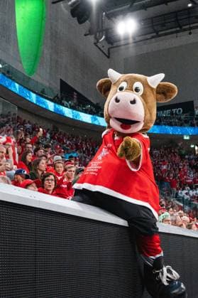 ZURICH, ZURICH - MAY 23: Cooly, the official mascot, entertains the crowd during the 2026 IIHF World Championship, WM, Weltmeisterschaft Preliminary Round Group A match between Switzerland and Hungary at Swiss Life Arena on May 23, 2026 in Zurich, Zurich, Switzerland. Copyright: xLivioxBaeriswylx xSPPx Sportspressphoto_152923