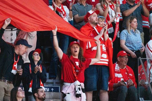 ZURICH, ZURICH - MAY 23: Switzerland supporters during the 2026 IIHF World Championship, WM, Weltmeisterschaft Preliminary Round Group A match between Switzerland and Hungary at Swiss Life Arena on May 23, 2026 in Zurich, Zurich, Switzerland. Copyright: xLivioxBaeriswylx xSPPx Sportspressphoto_152927