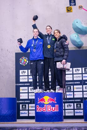 23.05.2026: Klettern - Bouldern: World Climbing Series Bern 2026 - Finale Damen Erin Mcneice (GBR), Oceania Mackenzie (AUS), Annie Sanders (USA) Bern Bern Expo Schweiz