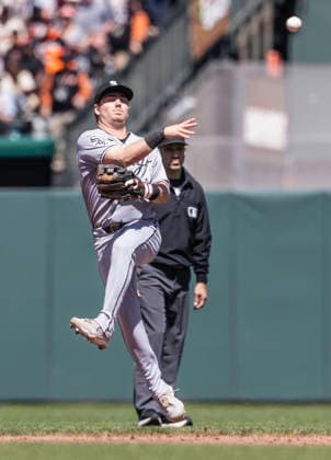 MLB, Baseball Herren, USA 2026: Chicago Vs San Francisco MAY 23 May 23 2026 Chicago second baseman Chase Meidroth (10)throws to first base during the MLB game between Chicago White Sox and the San Francisco Giants. Thurman James CSM (Credit Image: Â Thurman James Cal Media) San Francisco Ca USA EDITORIAL USE ONLY Copyright: xx ZUMA-20260523_zma_c04_117.jpg ThurmanxJamesx csmphotothree491538
