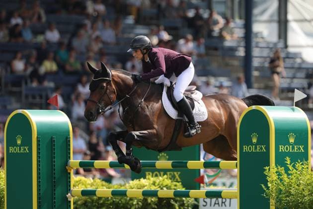 Janika Sprunger (SUI) mit Pferd Victory Music Z, 1. Platz, Siegerin, S9 - Preis des Handwerks, Youngster-Tour Finale, CSIYH1* - Springprüfung mit Stechen für junge Pferde , Weltfest des Pferdesports, World Equestrian Festival, TSCHIO Aachen 2026, TSCHIO statt CHIO 2026, Aachener Soers, 22. bis 24. Mai 2026, Reitsport, 24.05.2026, Aachen Aachener Soers Deutschland