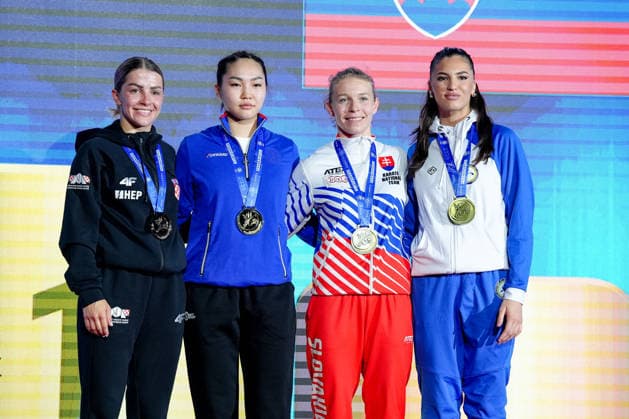 Deutschland: EKF Karate Europameisterschaft Seniors 2026 - Eissporthalle, Frankfurt: Kategorie Kumite Female -61kg Goldmedaille geht an Basangova Altana (EKF-1) die Silbermedaille an Zorko Mia Greta (CRO) und die Bronzemedaillen an Bakos Suchankova Ingrida (SVK) und Sipovic Emina (BHI) Frankfurt am Main Eissporthalle Frankfurt Hessen Deutschland Copyright: xKjetilxWaberx