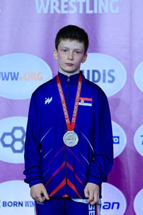 Ringen, U15 EM in Samokov U15 Wrestling European Championships Podium 48kg FS - Silver: Muslim Dadajev (SRB)