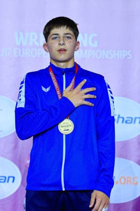 Ringen, U15 EM in Samokov U15 Wrestling European Championships Podium 62kg FS - Gold: Charalampos Topalov (GRE)