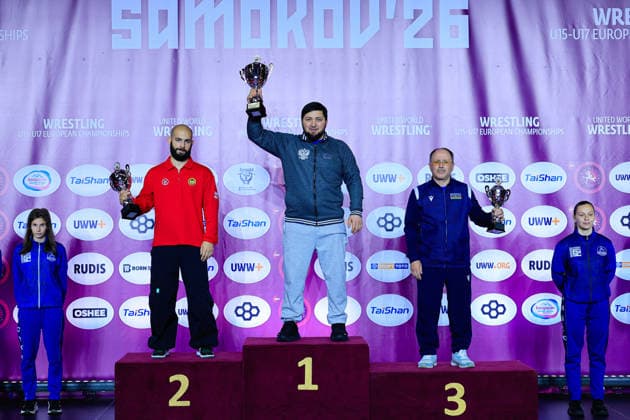 Ringen, U15 EM in Samokov U15 Wrestling European Championships Podium Team FS - Gold: Russia, Silver: Georgia, Bronze: Azerbaijan