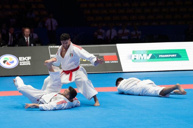 23.05.2026, xhfmx, Karate EKF Senior Championships 2026, Finale Männer Team Kata Türkei vs. Italien (DFL DFB REGULATIONS PROHIBIT ANY USE OF PHOTOGRAPHS as IMAGE SEQUENCES and or QUASI-VIDEO) Frankfurt