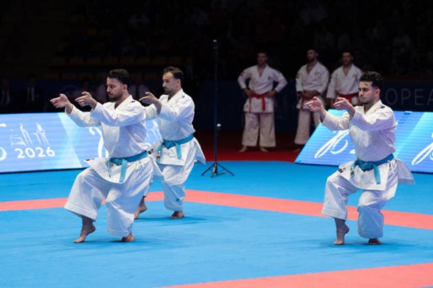 23.05.2026, xhfmx, Karate EKF Senior Championships 2026, Finale Männer Team Kata Türkei vs. Italien (DFL DFB REGULATIONS PROHIBIT ANY USE OF PHOTOGRAPHS as IMAGE SEQUENCES and or QUASI-VIDEO) Frankfurt
