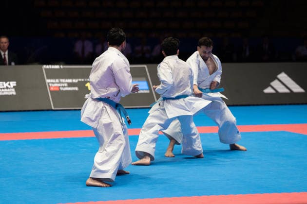 23.05.2026, xhfmx, Karate EKF Senior Championships 2026, Finale Männer Team Kata Türkei vs. Italien (DFL DFB REGULATIONS PROHIBIT ANY USE OF PHOTOGRAPHS as IMAGE SEQUENCES and or QUASI-VIDEO) Frankfurt