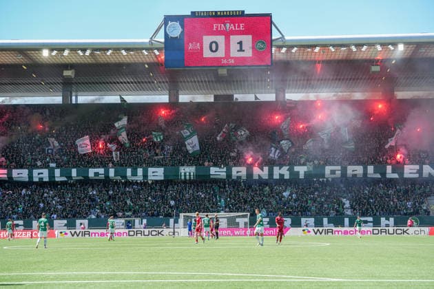 Fussball, Schweizer Cup, Finale: FC St. Gallen 1879 vs. FC Stade-Lausanne-Ouchy, Sonntag, 24.05.2026 (Stadion Wankdorf, Bern); St. Galler Fankurve Copyright: xValentinxDomgjonix