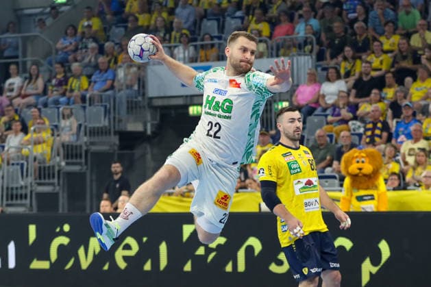 24.05.2026, xgox, Handball - Daikin HBL Rhein-Neckar Löwen - SC Magdeburg emspor, v.l. Lukas Mertens (Magdeburg, 22) wirft Tor, Torschuetze, erzielt Tor, Treffer, scores the goal Mannheim