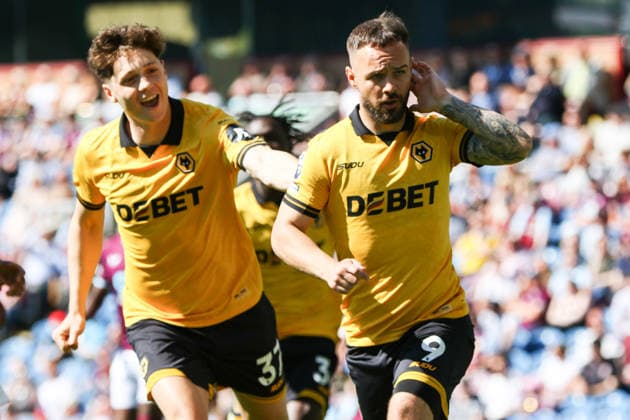 BURNLEY, ENGLAND - MAY 24: Adam Armstrong of Wolverhampton Wanderers celebrates his goal during the Premier League match between Burnley and Wolverhampton Wanderers at Turf Moor on May 24, 2026 in Burnley, England. Copyright: xSeanxChandlerx xSPPx Sportspressphoto_153830