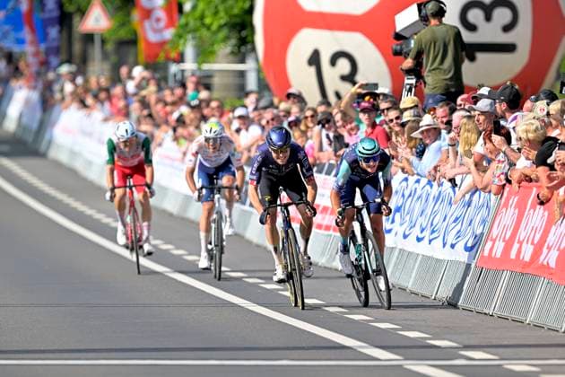 Grand Prix Criquielion 2026 Cycling Race LESSINES, BELGIUM - MAY 24 : Borgo Alessandro (ITA) of Bahrain Victorius, Wright Fred (GBR) of Pinarello Q36.5 Pro Cycling Team in the final sprint during the 58th edition of Grand Prix Criquielion an UCI Class 1.1 one day cycling road race for Men Elite of km with start in Ath and finish in Lessines on May 24, 2026 in Lessines, Belgium, 24 05 2026 Lessines Belgium  Copyright: xSesx