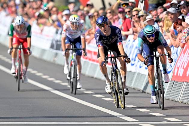 Grand Prix Criquielion 2026 Cycling Race LESSINES, BELGIUM - MAY 24 : Borgo Alessandro (ITA) of Bahrain Victorius, Wright Fred (GBR) of Pinarello Q36.5 Pro Cycling Team in the final sprint during the 58th edition of Grand Prix Criquielion an UCI Class 1.1 one day cycling road race for Men Elite of km with start in Ath and finish in Lessines on May 24, 2026 in Lessines, Belgium, 24 05 2026 Lessines Belgium  Copyright: xSesx