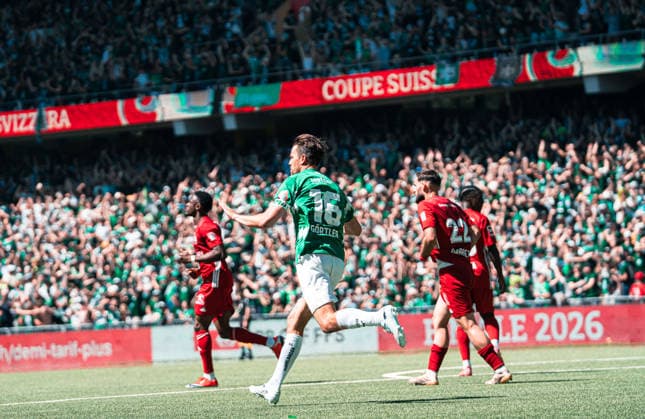 BERN, SWITZERLAND - MAI 24 : Lukas Görtler of FC St.Gallen celebrates his goal during the final Switzerland Cup match between FC Stade Lausanne-Ouchy v FC St-Gallen at Stadion Wankdorf Bern on Mai 24th, 2026 in Bern, Switzerland (Photo by Lara Tissières Press Photo) Copyright: xLaraxTissièresx xSPPx Sportspressphoto_153958